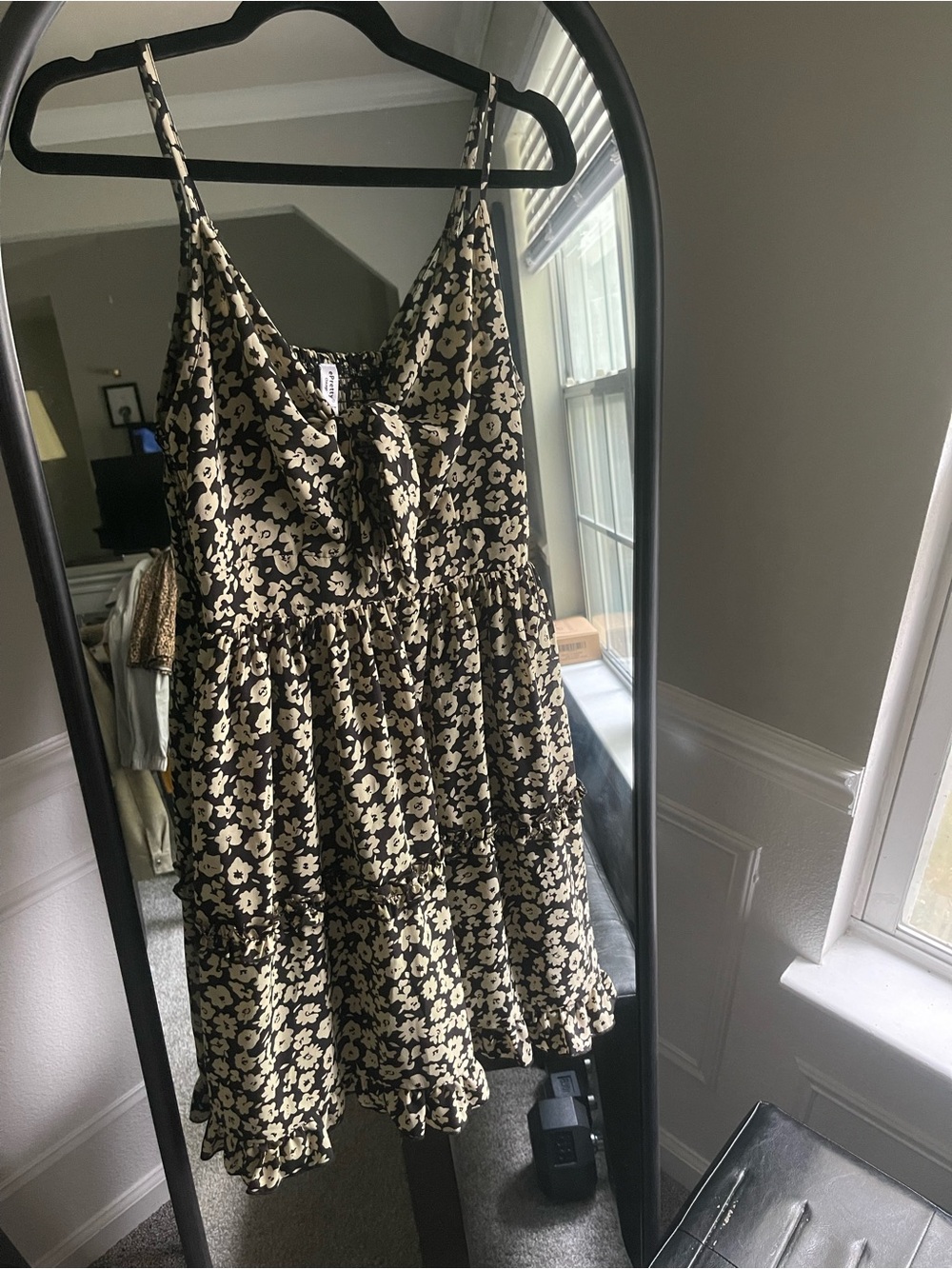 Floral Tie-Front Tiered Sundress in Black and Cream